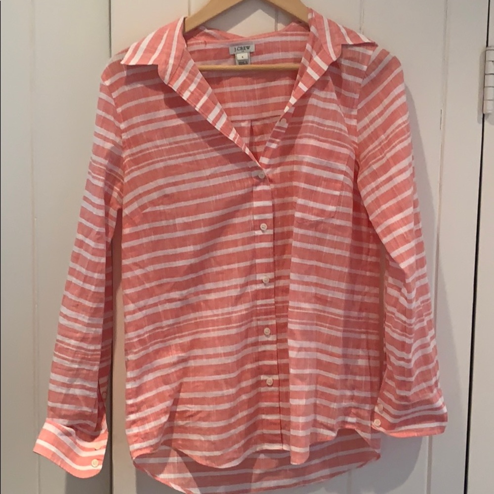 J. Crew pink and white striped blouse